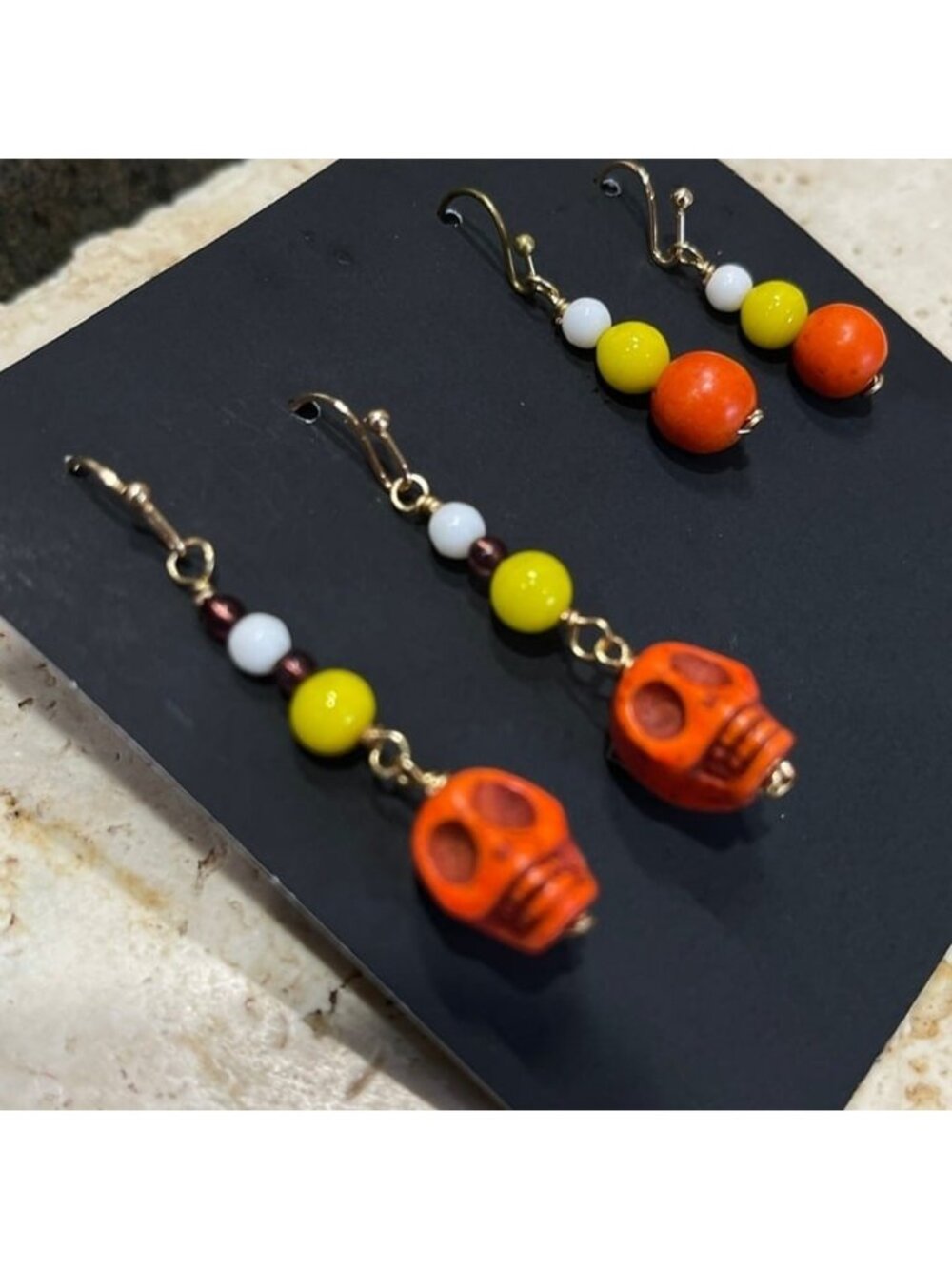 Mom & Daughter Halloween Earrings Set | Orange Skull & Candy Corn Beaded Earring